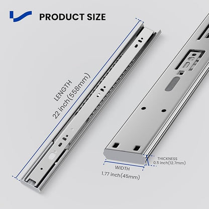 LONTAN 10 Pairs 22 Inch Soft Close Drawer Slides Heavy Duty Drawer Glides Metal Ball Bearing and Full Extension Kitchen Cabinet Rails 100 LB Capacity