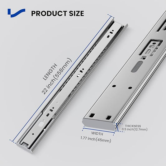LONTAN 10 Pairs 22 Inch Soft Close Drawer Slides Heavy Duty Drawer Glides Metal Ball Bearing and Full Extension Kitchen Cabinet Rails 100 LB Capacity