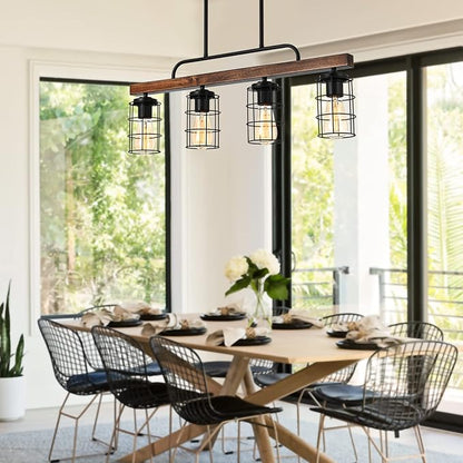 Kitchen Island Lighting,Farmhouse Dining Room Light Fixtures,Rustic Linear Pendant Lighting for Kitchen Island Dining Living Room,Black Metal & Wood