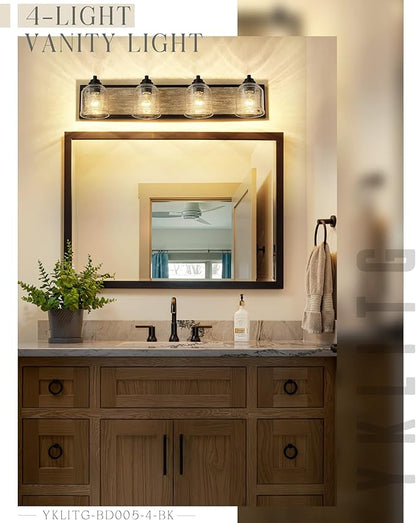 Vanity Lights for Bathroom Large 31.5", Farmhouse Rustic Vanity Light with Bubble Glass Shades, Gray 4 Light Bathroom Lighting Fixtures Over Mirror, Bath Wall Sconce Home Decor