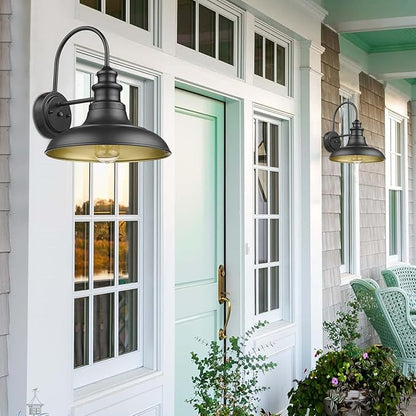 Dusk to Dawn Sensor Outdoor Barn Light Fixture, 12.3 Inch Dome Outdoor Wall Sconce Farmhouse Wall Mount Lights Exterior Light Fixture Black Finish Industrial Wall Lantern for Porch, 2Pack
