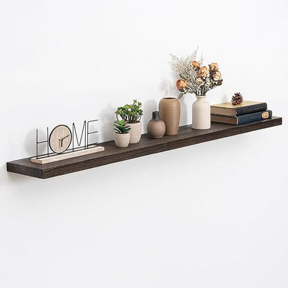 Acovy Extra Deep 55" Long Rustic Solid Wood Floating Shelves for Wall, Wall Shelves with Invisible Bracket for Living Room Bathroom Bedroom Kitchen, Set of 1, Walnut