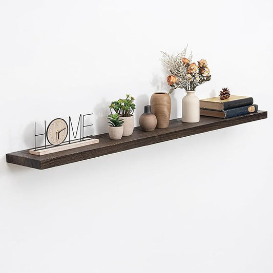 Acovy Extra Deep 55" Long Rustic Solid Wood Floating Shelves for Wall, Wall Shelves with Invisible Bracket for Living Room Bathroom Bedroom Kitchen, Set of 1, Walnut