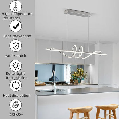 Modern LED Pendant Lights Kitchen Island,3000k-6000K Adjustable Color Dining Room Light Fixture,Dimmable with Remote Control Aluminum for Kitchen, Living, Dining,Bedroom(47in Chrome Silver