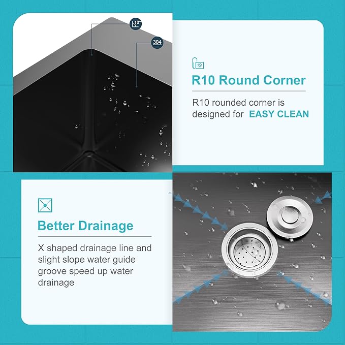 20" x 16" Drop in Kitchen Sink 304 Stainless Steel Single Bowl Topmount Bar Sink with Drain Kit and Bottom Grid, Black