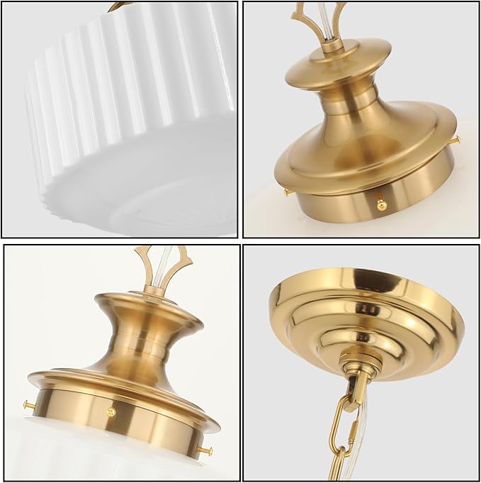 Vintage Schoolhouse Pendant Light 14" Milk Glass Pendant Light Farmhouse Brass Gold Chandelier Glass Pendant Light Fixture for Kitchen Island Lighting, Dining Room, Foyer