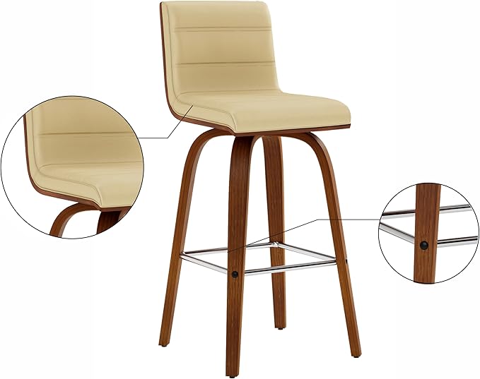 Vienna 26" Swivel Counter Stool in Walnut Wood Finish with Cream Faux Leather - Set of 2