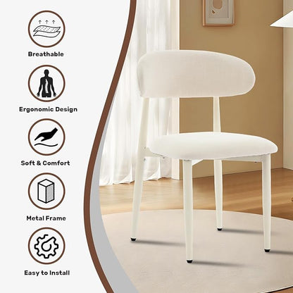 UVV Dining Chairs Set of 6, Metal Kitchen Chairs with Modern Fabric Upholstered for Dining Room, Beige