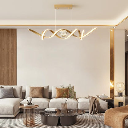 ORANOOR LED Modern Chandeliers for Dining Room, 39in Dimmable Gold Chandelier Kitchen Pendant Lighting Over Island, Linear Wave Spiral Pendant Light Fixtures Dining Room Lights Ceiling Hanging, 36W