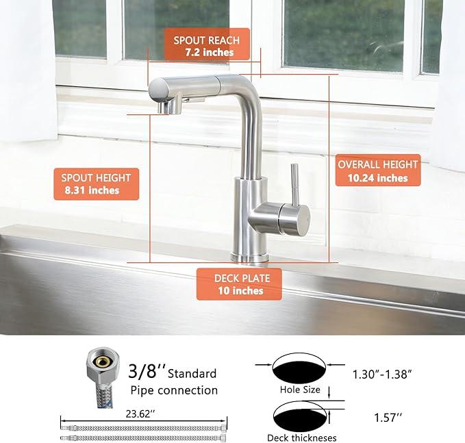 Friho Bar Sink Faucet with Pull Down Sprayer - Lead-Free SUS304 Stainless Steel Single Handle Kitchen Faucet, Brushed Nickel High Arc Kitchen Sink Faucet for Bar, Prep Station, RV & Laundry Room
