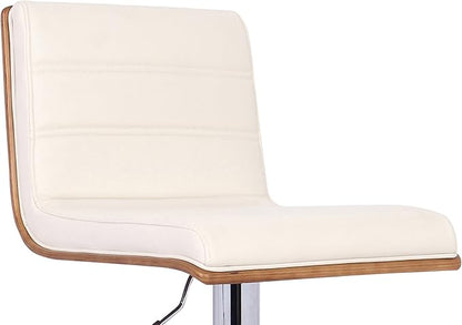 Armen Living Aubrey Barstool in Cream Faux Leather, Walnut Wood and Chrome Finish