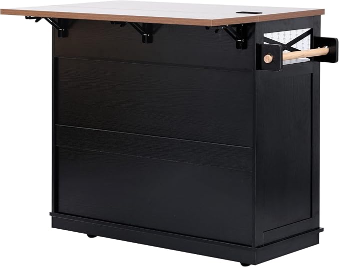 Ball & Cast 46.5" Kitchen Island with Drape of Beads&Power Outlet,Rolling Kitchen Cart on 5 Wheels W/ 3 Drawers,Kitchen Storage Cart W/Internal Iron Shelf&Towel Rack,for Kitchen,Dining Room,Black