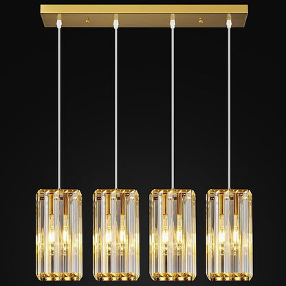 Modern Pendant Light Gold Rectangle Pendant Lighting Mini Crystal Chandeliers Adjustable Pendant Light Fixture for Kitchen Island Dinning Room Living Room Corridor Bedroom(Gold 4-Light)