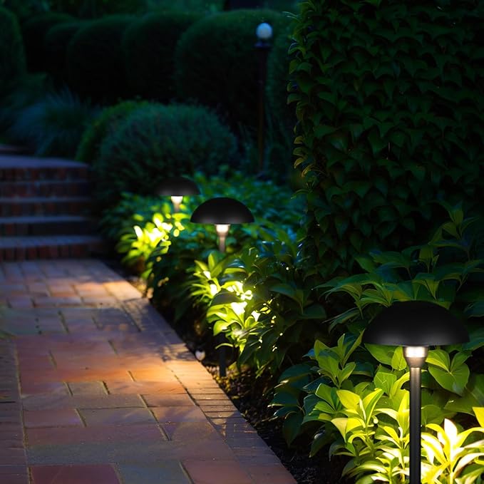 Lumina Lighting® Low Voltage Landscape Lighting Cast-Aluminum Path and Area Light Warm White 3W G4 LED Bulb and ABS Ground Stake Included for Yard Walkway Lawn PAL0107-BKLED4 (Black,4-Pack)