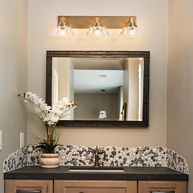 Vintage Bathroom Light Fixtures 3 Lights Vanity Light Matte Antique Brass Finish Vanity Light for Bathroom(13.2 pounds)