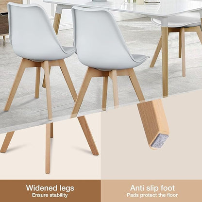OLIXIS Modern Dining Chairs Set of 4, Mid Century Accent Chairs with Wood Legs, PU Leather Upholstered Kitchen Chairs for Living Room, Bedroom, Outdoor Lounge, White