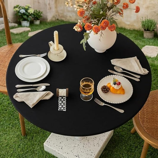 Asnomy Fitted Round Washable Table Cover, Wipeable Waterproof Table Cloth Fits 40"-44" Diameter Round Table for Dining,Camping,Banquets,Parties,Indoor and Outdoor, 1PC