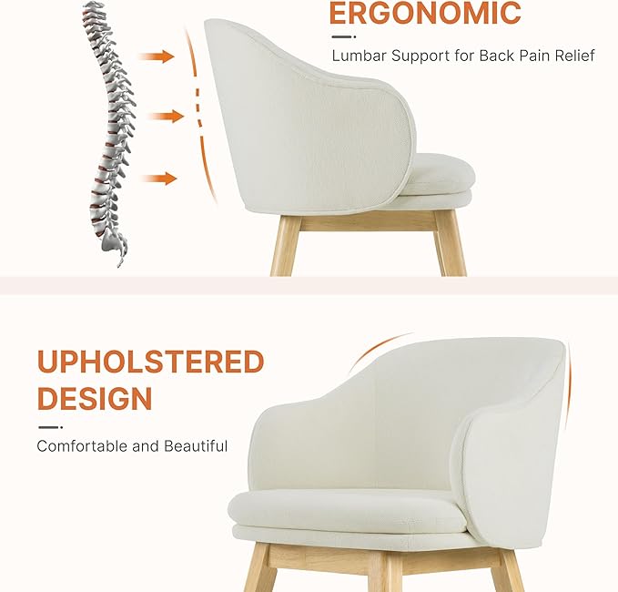 KISLOT Wooden Dining Chairs Set of 2, Fabric Upholstered Modern Dining Room Chairs with Barrel Backrest & Double-Layer Thick Cushion for Living Room, Restaurant, Kitchen and Café, Beige