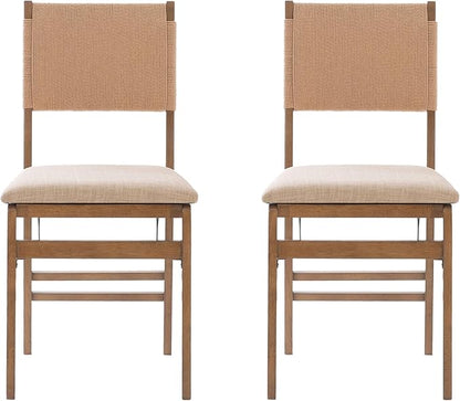 Bennett Natural Folding Chair with Rope Back and Linen Upholstered Seat Set of 2 by Linon