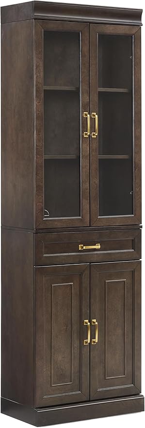Crosley Furniture Stanton Glass Door Pantry Storage Cabinet with Shelves, Kitchen, Dining, or Laundry Room, Coffee
