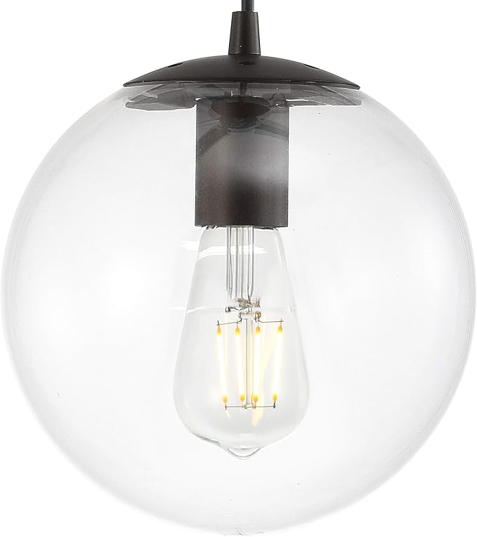 JONATHAN Y 7.75" Clear/Oil Rubbed Bronze Modern Globe LED Pendant Light, Industrial Hanging Ceiling Lamp for Kitchen Island, White Glass Globe Shade, LED Bulb Included (JYL9528D)