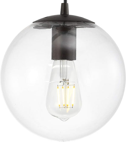 JONATHAN Y 7.75" Clear/Oil Rubbed Bronze Modern Globe LED Pendant Light, Industrial Hanging Ceiling Lamp for Kitchen Island, White Glass Globe Shade, LED Bulb Included (JYL9528D)