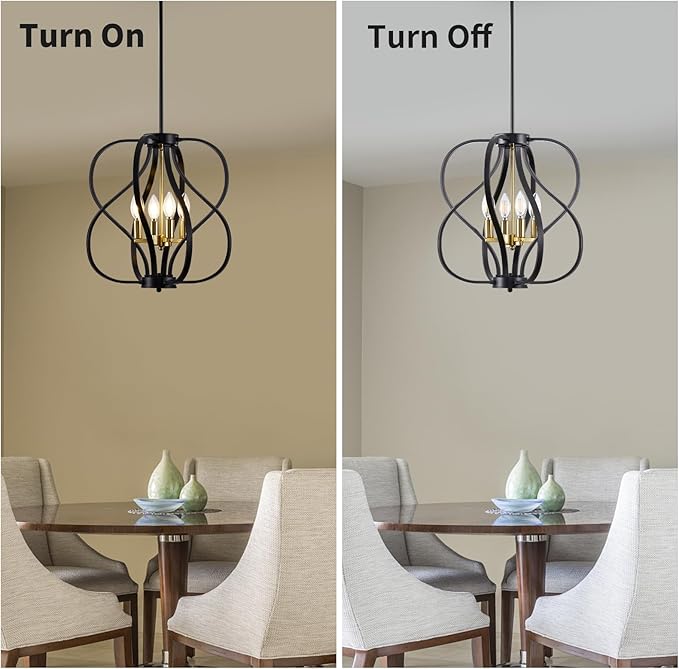 Black and Gold Chandelier Light Fixture, 18" Modern Farmhouse Industrial Chandelier, 4-Light Sphere Geometric Hanging Pendant Light Fixture for Dining Room Entryway Hallway Living Room Kitchen Island