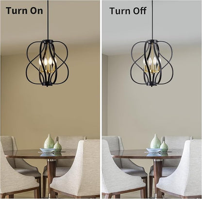 Black and Gold Chandelier Light Fixture, 18" Modern Farmhouse Industrial Chandelier, 4-Light Sphere Geometric Hanging Pendant Light Fixture for Dining Room Entryway Hallway Living Room Kitchen Island