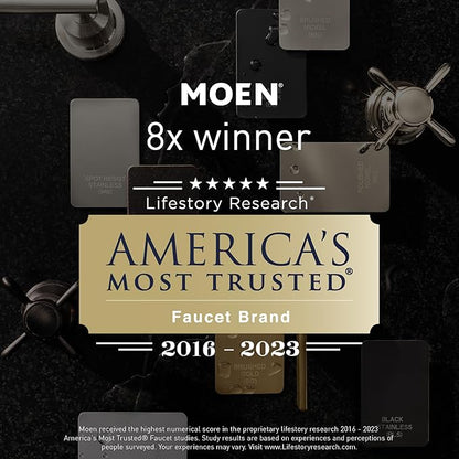 Moen Eva Brushed Nickel Two-Handle 4-Inch Centerset Bathroom Faucet with Drain Assembly, for 3-Hole Sink, 6410BN + Bathroom Single Post Hand-Towel Ring, YB2886BN