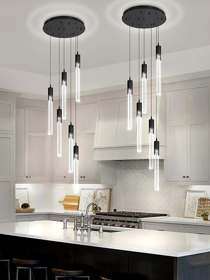 Flashing God 6-Lights Modern Crystal Chandelier for Foyer Black Stairway Chandeliers Bubble Pendant Light Kitchen Island Flush Mount Chandelier for Living Room Dining Room