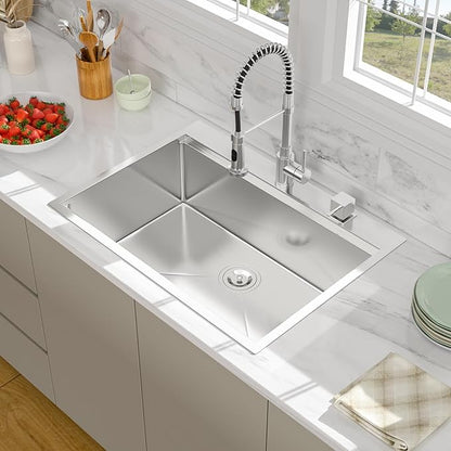 30 Drop In Kitchen Sink - Beslend 30x22 Inch Single Bowl Workstation Sinks Stainless Steel Top Mount Sink 16 Gauge Handmade Topmount Kitchen Basin with Accessories