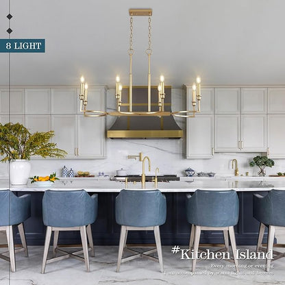 Gold Rectangular Chandelier 38in Linear Kitchen Island Chandelier Light Fixture 8 Light Gold Chandeliers Lighting for Kitchen Island Dining Room