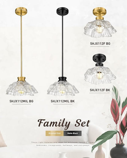 Gold Pendant Light, HWH Kitchen Island Lighting for Living Rooms, Dining Room, Modern Pendant Light Fixture with Clear Flower Glass, Brushed Gold Finish, 5HJX112MIL BG