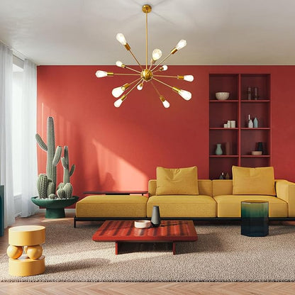 LynPon Gold Sputnik Chandeliers, 12 Lights Mid Century Modern Sputnik Chandeliers Gold Chandelier Light Fixture for Dining Room Living Room Ceiling Light Fixture for Entryway Foyer Kitchen Bedroom
