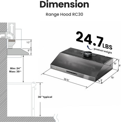 VIKIO HOME Range Hood 36 inch,Black Stainless Steel (PVD) Kitchen Exhaust Hood with 1200 CFM,1.5 Sones Quiet for Stove Vent Hood,Hood Vent with 3 Speed Gesture Sensing&Touch Control Panel
