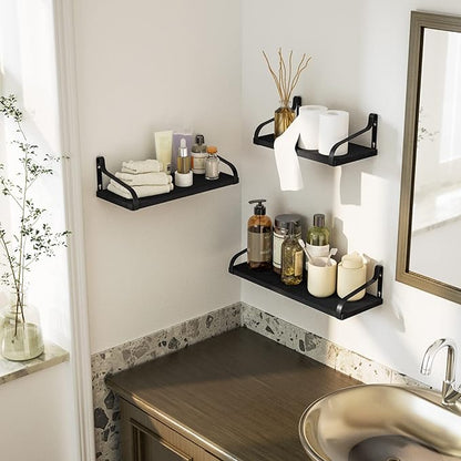 Love-KANKEI Floating Shelves Wall Mounted Set of 3, Large Wood Wall Shelves for Storage, Rustic Shelves for Display Bathroom,Bedroom,Living Room,Kitchen,Office and More Black