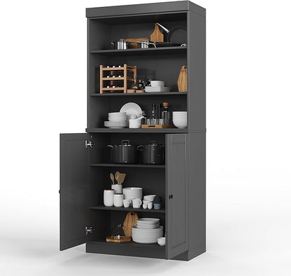 Palace Imports 100% Solid Wood Kitchen Pantry w/ 2 Wood Doors, Gray, 32" w x 71.5" h, Renewable Eco-Friendly Pine, Made in Brazil
