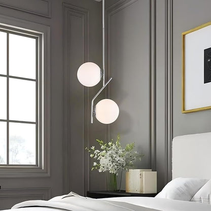 Mid Century Modern Pendant Light for Kitchen Island, 7.1 Inch Opal Glass Globe Hanging Light with Chrome Finish, Adjustable Height, E26 Base, Dining Room Ceiling Lighting