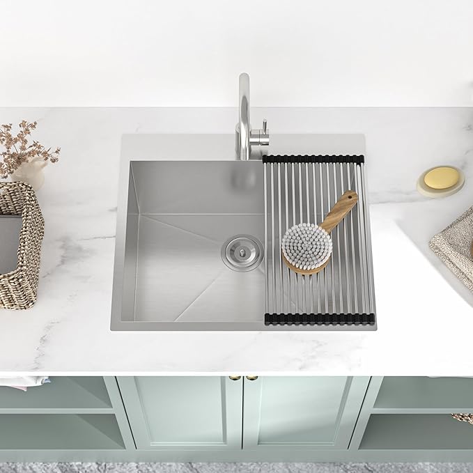 Mocoloo 22 Inch Drop In Laundry Sink - 22 x 22 x 12 Inch Laundry Room Sinks Topmount Kitchen Sinks Stainless Steel Deep Utility Sink 16 Gauge Square Single Bowl Handmade
