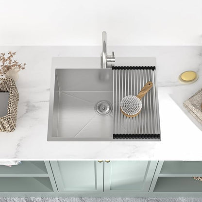 Mocoloo 22 Inch Drop In Laundry Sink - 22 x 22 x 12 Inch Laundry Room Sinks Topmount Kitchen Sinks Stainless Steel Deep Utility Sink 16 Gauge Square Single Bowl Handmade