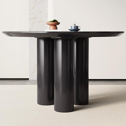 Miuuod 39.37in Round Dining Table for 4-6 People,Single Kitchen & Dining Room Table,Sofa Table with Stable Leg Base,Large Center Coffee Desk for Living Room Black