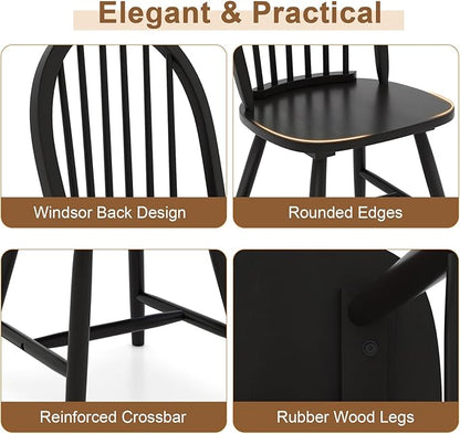 Safeplus 18" Oak Dining Chairs Set of 6, Wood Windsor Chair with Spindle Back for Country Farmhouse Kitchen Island