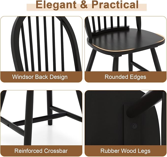Safeplus 18" Oak Dining Chairs Set of 2, Wood Windsor Chair with Spindle Back for Country Farmhouse Kitchen Island