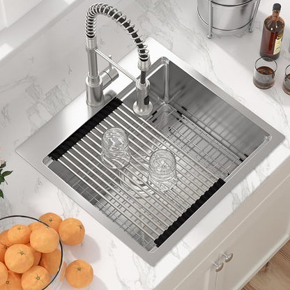Sarlai Drop In Kitchen Sink - 21x20 Drop In Kitchen Sink Ledge Workstation 16 Gauge Stainless Steel Topmount Deep Single Bowl Over Counter Sinks Basin Round Corners