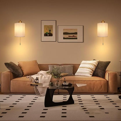 Lightess Wall Sconces with Pull Chain,Vintage Hardwired Pull Cord Wall Light Fixture with on Off Switch,Indoor Wall Lamp for Hallway Bedroom Living Room,Set of Two Gold (Bulbs Not Included)