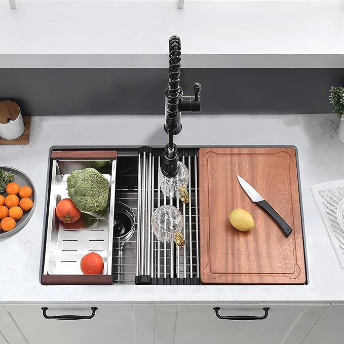 33 Inch Black Double Bowl Kitchen Sink Undermount- 16 Gauge Stainless Steel Undermount Workstation Kitchen Sink Double Bowl 50/50, 33x19 Inch