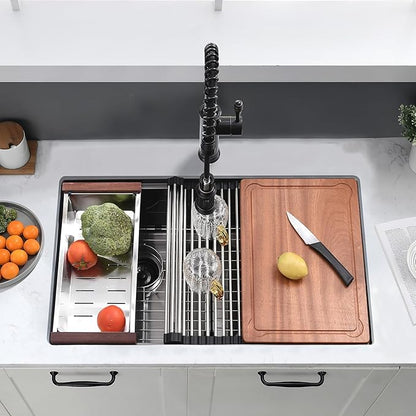 33 Inch Black Double Bowl Kitchen Sink Undermount- 16 Gauge Stainless Steel Undermount Workstation Kitchen Sink Double Bowl 50/50, 33x19 Inch