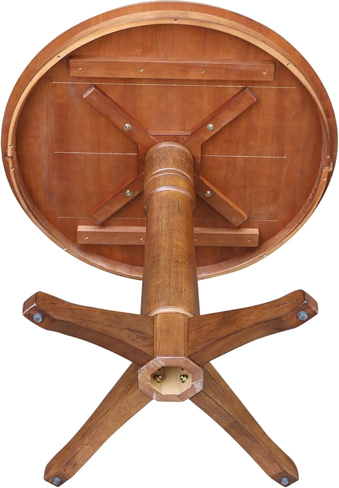 IC INTERNATIONAL CONCEPTS 36" Solid Wood Round Top Pedestal Table in Distressed Oak - 35.9" Height