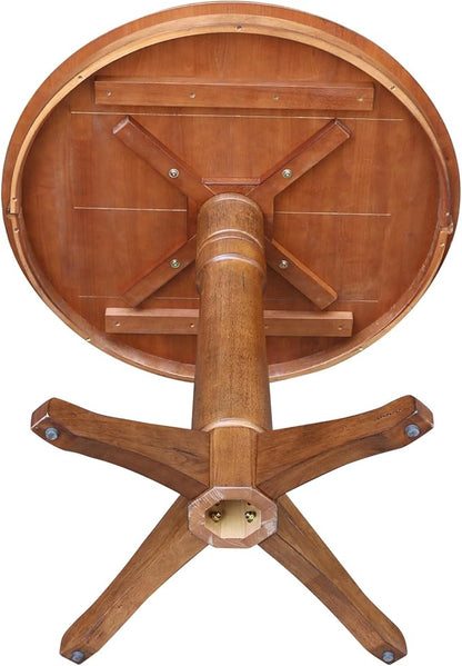 IC INTERNATIONAL CONCEPTS 36" Solid Wood Round Top Pedestal Table in Distressed Oak - 35.9" Height