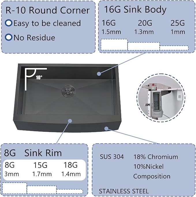 Black Farmhouse Sink 33 Inch, 33x22 Apron Front Farmhouse Kitchen Sink, 16 Gauge Stainless Steel Undermount Deep Single Bowl Luxury Rustic Farm Sinks with Dish Grid and Drainer
